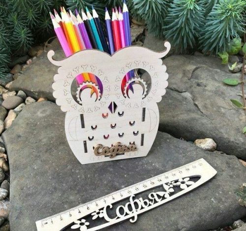 Dxf file Owl Desk Organizer Pencil Holder For laser