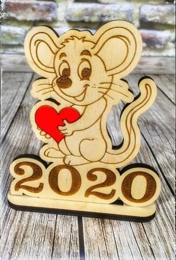 Free Laser cut wood designs Christmas Eve Box 21 Laser Cut Happy New Year 2020 Mouse with Heart DXF File