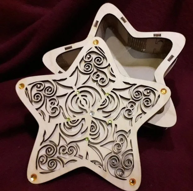 Free Laser cut wood designs Christmas Eve Box 6 Star box vector model for laser cut