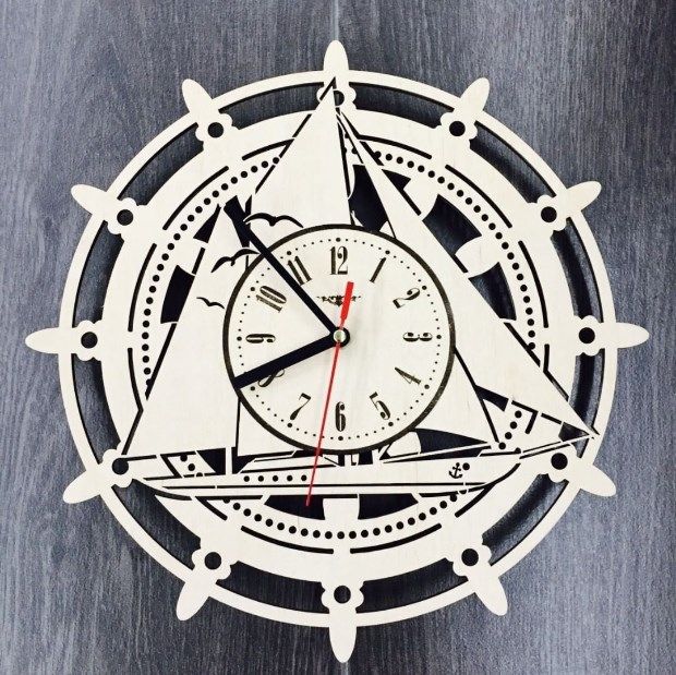 Laser Cut Sailing Ship Wall Clock Free Vector