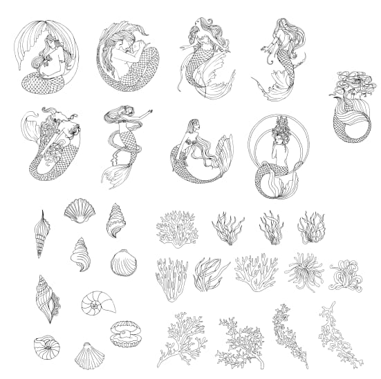Mermaid Vector Free set CDR file download 2 mermaid vector free