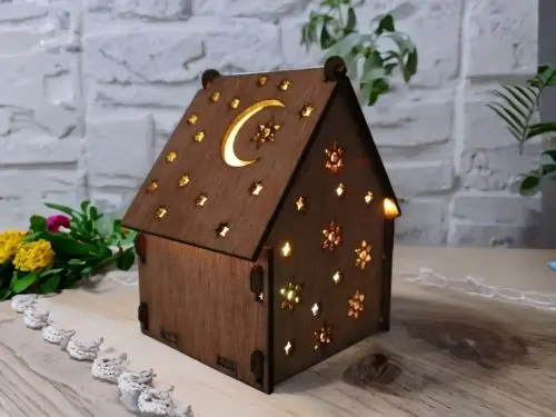 Laser Cut Wooden House Lantern Free DXF File