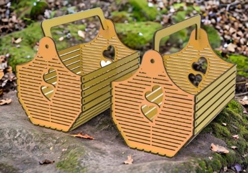 wooden baskets with heart DXF File